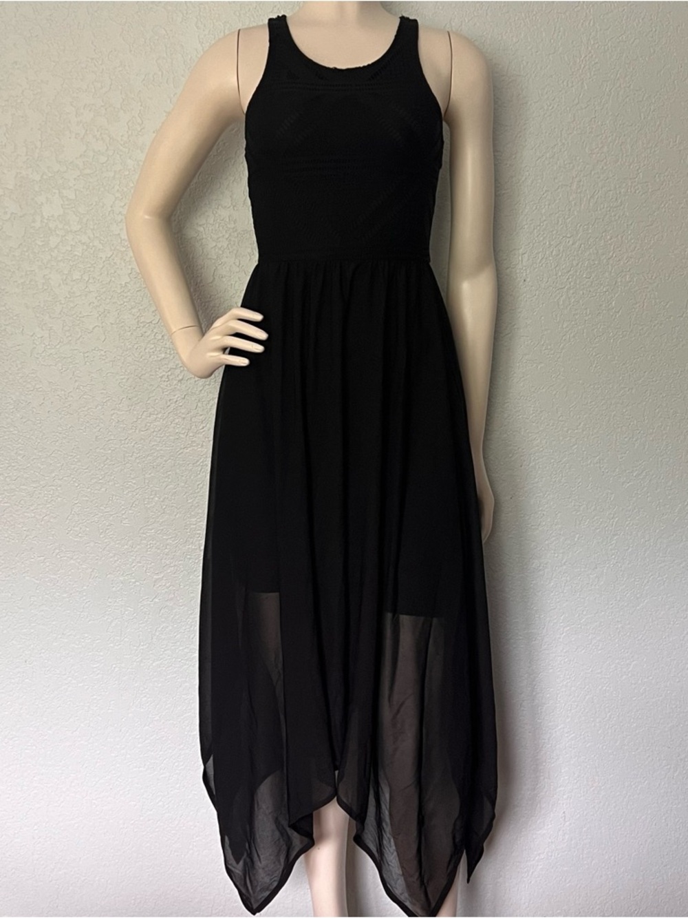 Black Sheer Maxi Dress Lace Bodice Sleeveless H&M Divided Size 2 Goth Festival